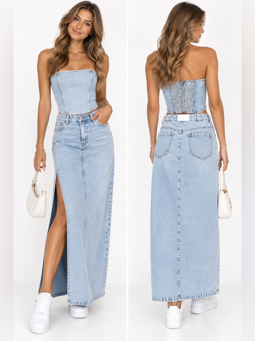 Set Top skirt Sz Small 🦋 REVOLVE DYLN Zayne Women Light Blue Denim Corset Top